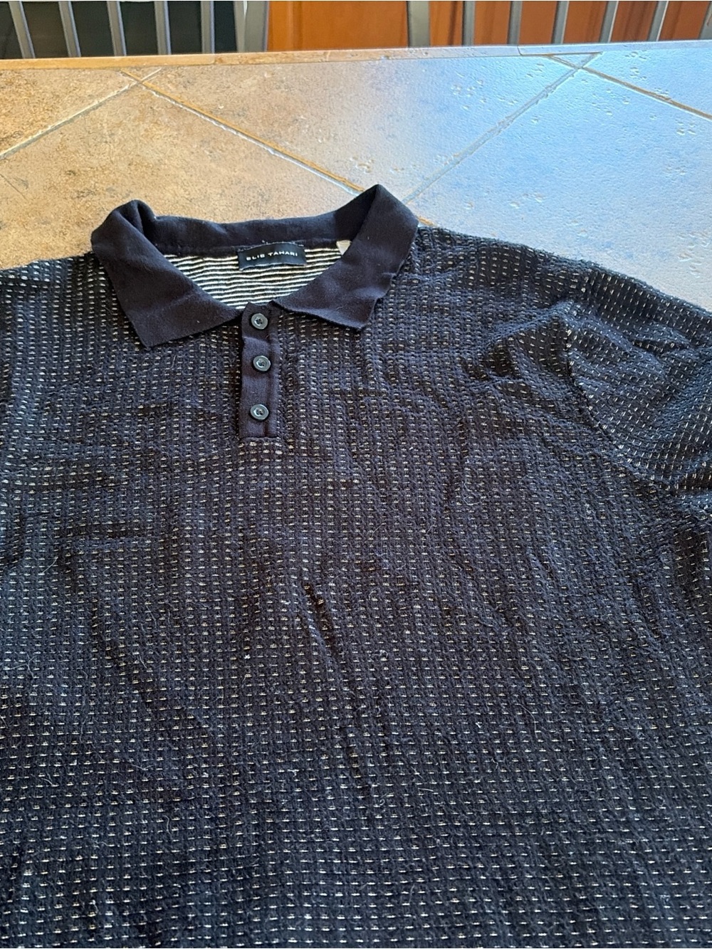 Elie Tahari Black Textured Polo Shirt